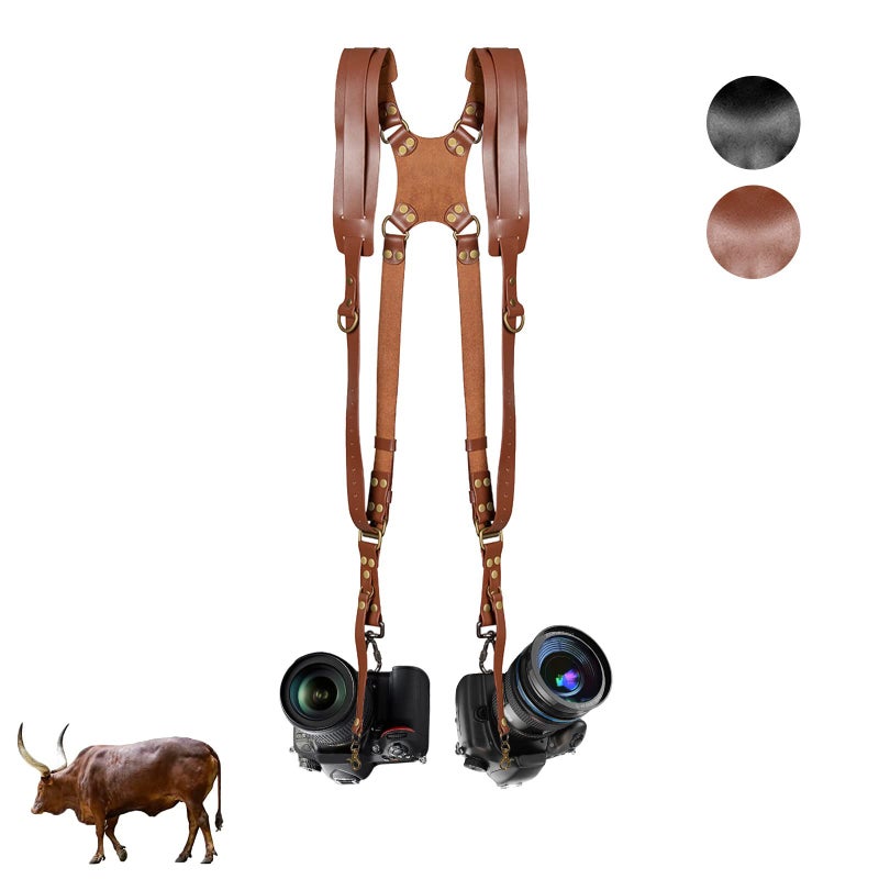 Kasla Camera Strap Camera Straps for Photographers Leather Dual Camera Strap for Two DSLR/SLR Cameras (Brown) - Image 1